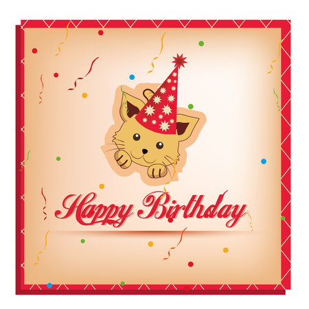 a happy cat with red text for happy birthdayのイラスト素材