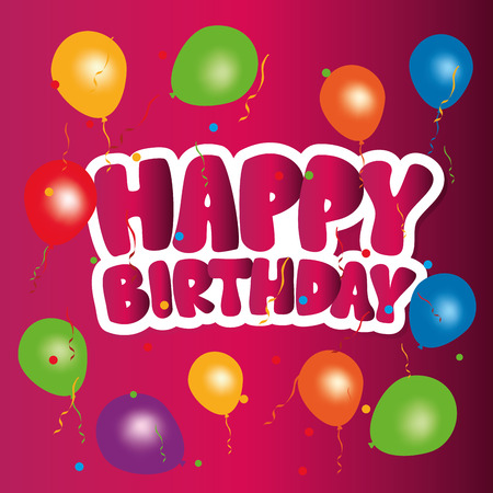 a lot of colored balloons and text for happy birthdayのイラスト素材