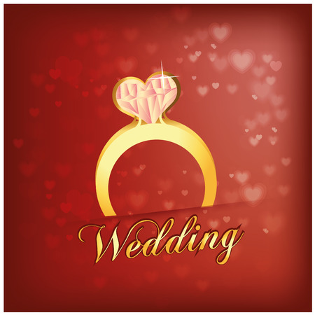 a golden ring and some text in a red background with hearts for wedding celebrationsのイラスト素材