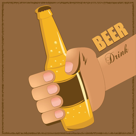 a bottle of beer held by a handのイラスト素材