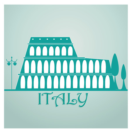 a green silhouette of a roman coliseum with some treesのイラスト素材