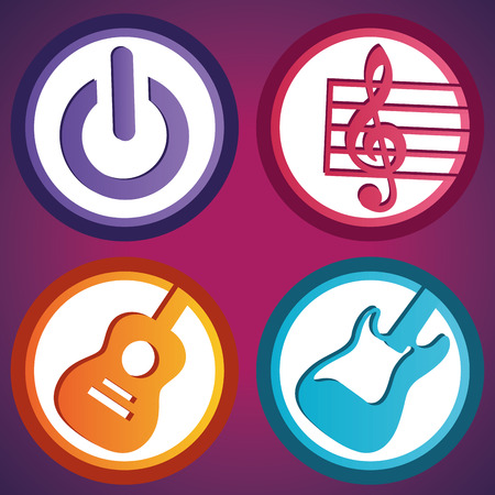 four colored icons with different elements related to musicのイラスト素材
