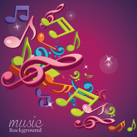 a lot of colored musical notes in a purple backgroundのイラスト素材
