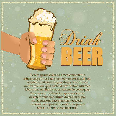 a glass of beer with foam being held by a handのイラスト素材