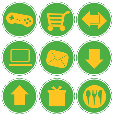 nine green icons with white silhouettes of web buttonsのイラスト素材