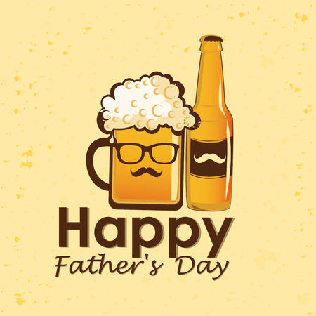 a glass with beer, a bottle of beer and some text for father's dayのイラスト素材