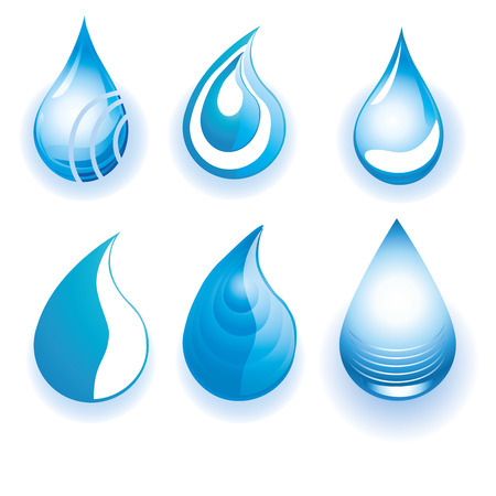 six different drops of mineral water with different texturesのイラスト素材