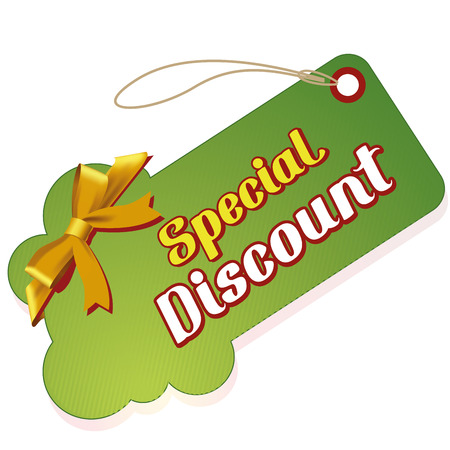 a green icon with text and a yellow ribbon for sales purposesのイラスト素材