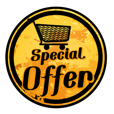 a yellow icon with a black silhouette of a cart and some text for online shoppingのイラスト素材