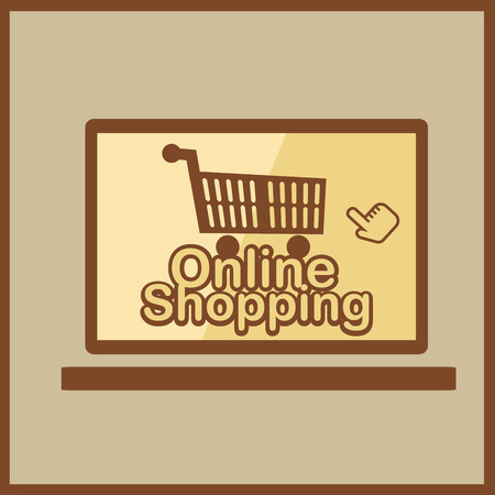 a computer with a brown silhouette of a cart and some text for online shoppingのイラスト素材