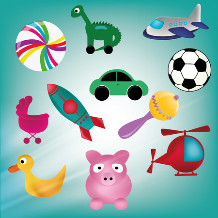 a lot of colored toys in a gradient backgroundのイラスト素材