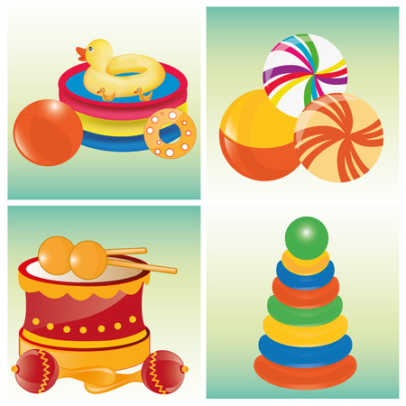 three different backgrounds with some toys in itのイラスト素材