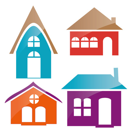 four house designs with respective colors in white backgroundのイラスト素材