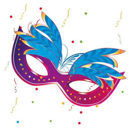 a purple carnival mask with some blue feathers in itのイラスト素材