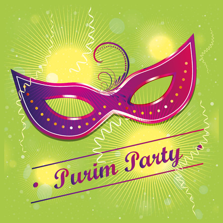 a colored purple carnival mask in a green backgroundのイラスト素材