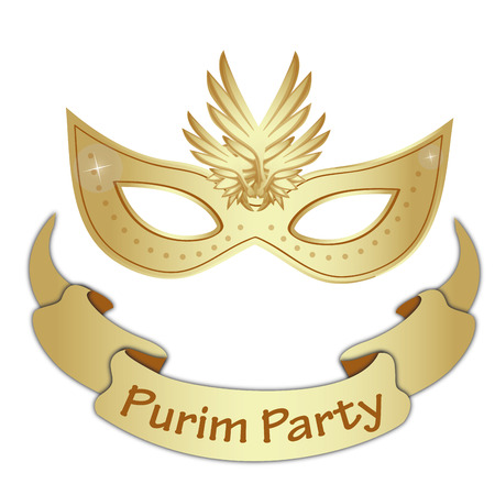 a golden mask with some ornaments and a ribbon with textのイラスト素材