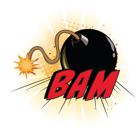 a black bomb and some text as a comic expressionのイラスト素材