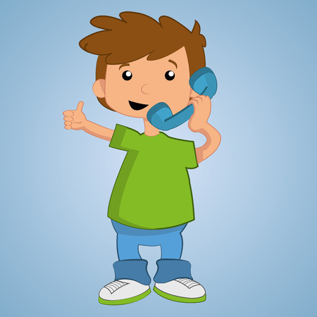 a happy boy talking in the telephone in blue backgroundのイラスト素材