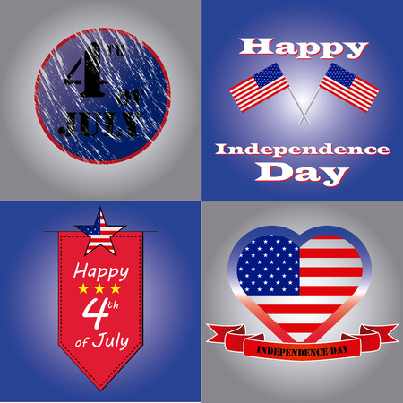 four colored backgrounds with different elements for independence dayのイラスト素材