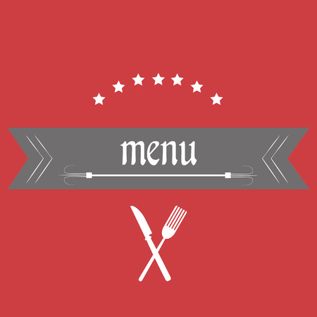 a grey ribbon and some stars and utensils for menu designのイラスト素材