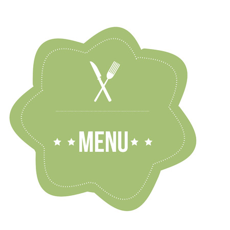 a green icon with some white silhouettes of utensils and text for menu designのイラスト素材