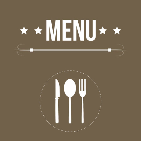 some white silhouettes of utensils and some text with stars for menu designのイラスト素材