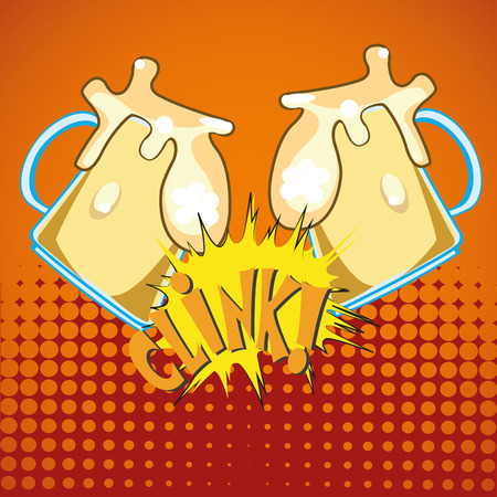 a pair of beer glass with foam in a red background with textのイラスト素材
