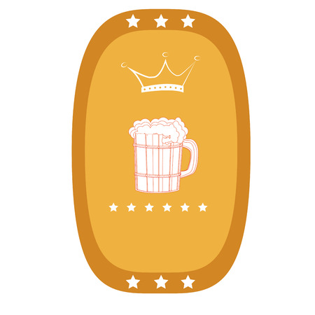a golden sign with a wooden beer cup and a crownのイラスト素材