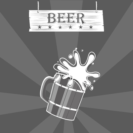 a wooden beer cup and a wooden sign in a striped backgroundのイラスト素材