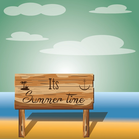 a wooden sign with some text in the beachのイラスト素材