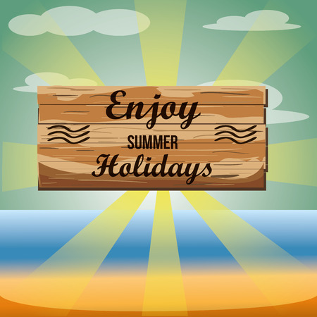 a wooden sign with some text in the beachのイラスト素材