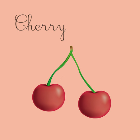 a cherry in a red background with textのイラスト素材