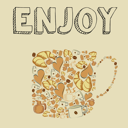 a coffee mug composed by coffee related itemsのイラスト素材