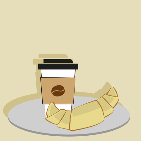 a plastic cup with coffee and a croissantのイラスト素材