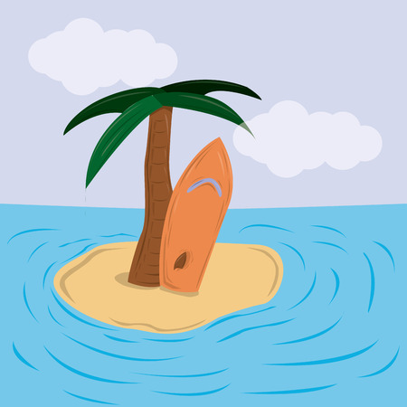 an isle with a surfboard and a palm treeのイラスト素材