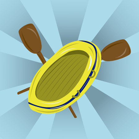 a yellow boat with a pair of paddles in a blue backgroundのイラスト素材