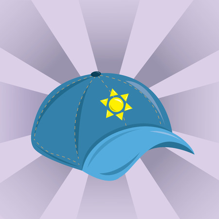 a blue hat with a sun icon in a purple backgroundのイラスト素材