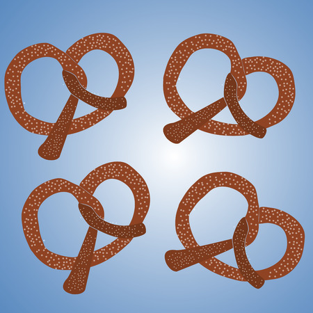 four delicious pretzels in a blue backgroundのイラスト素材