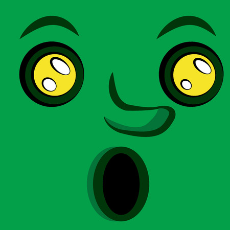 a surprised face expression in a green skinのイラスト素材