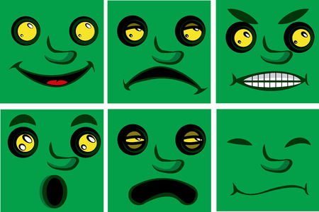 a set of six different face expressions in green facesのイラスト素材