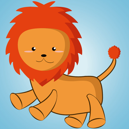 an orange teddy lion on a blue backgroundのイラスト素材