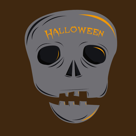 a grey skull with text on a brown backgroundのイラスト素材