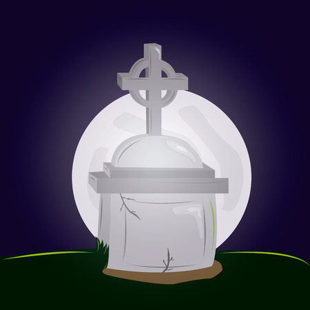 a tomb with a cross at full moonのイラスト素材
