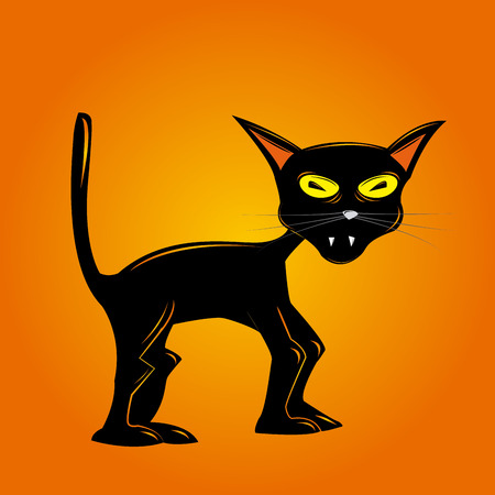 an ugly black cat on an orange backgroundのイラスト素材