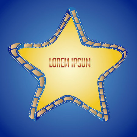 a yellow star with a border tape on a blue backgroundのイラスト素材