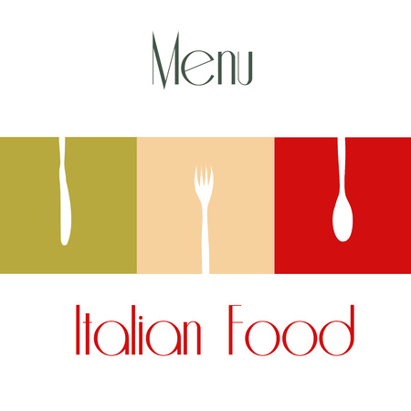 some colored squares with white silhouettes of utensils for menu designのイラスト素材