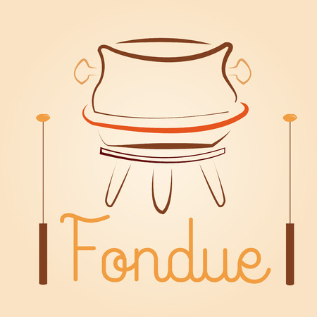 a fondue cauldron  with a pair of sticks for menu designのイラスト素材