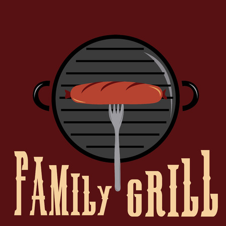 a fork with a sausage on a grill for menu designのイラスト素材