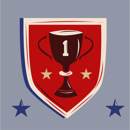 a red shield with some stars and a trophyのイラスト素材