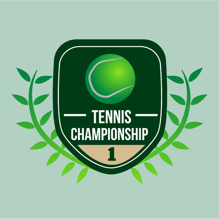 a tennis label with its respective ball, some text and a laurel wreathのイラスト素材